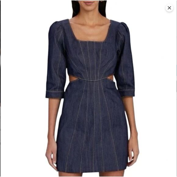 cinq a sept Dresses & Skirts - Cinq A Sept Indigo Lani Denim Mini Dress Sz 14 NWT Cut Out Waist